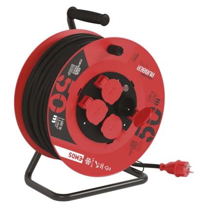 Prodlužovací kabel na bubnu se 4 zásuvkami 50m červená IP44