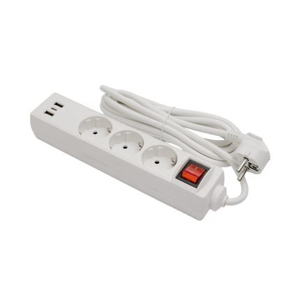 Prodlužovací kabel s vypínačem 3Z+2xUSB-A+1xUSB-C 3m SCHUKO bílá