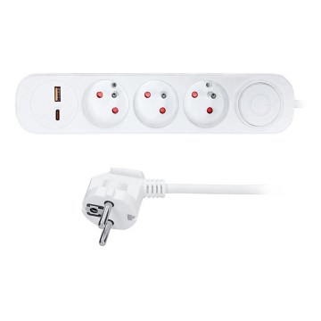 Prodlužovací kabel s vypínačem 3Z s USB A+C nabíjením 3 m