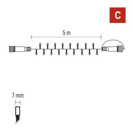 Propojovatelný řetěz 50xLED/5m IP44 studená bílá