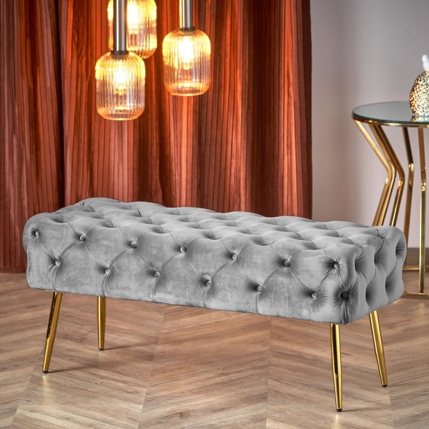 Prošívaná lavice ATHENA 40x100 cm šedá/zlatá