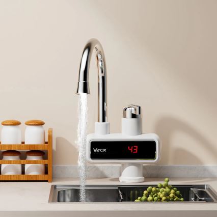 Průtokový ohřívač vody s LED displejem 3000W/230V IPX4 bílá