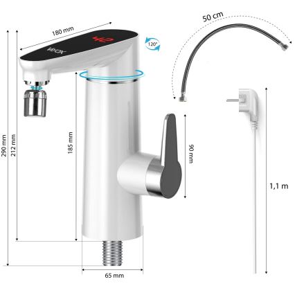Průtokový ohřívač vody s LED displejem 3000W/230V IPX4 bílá