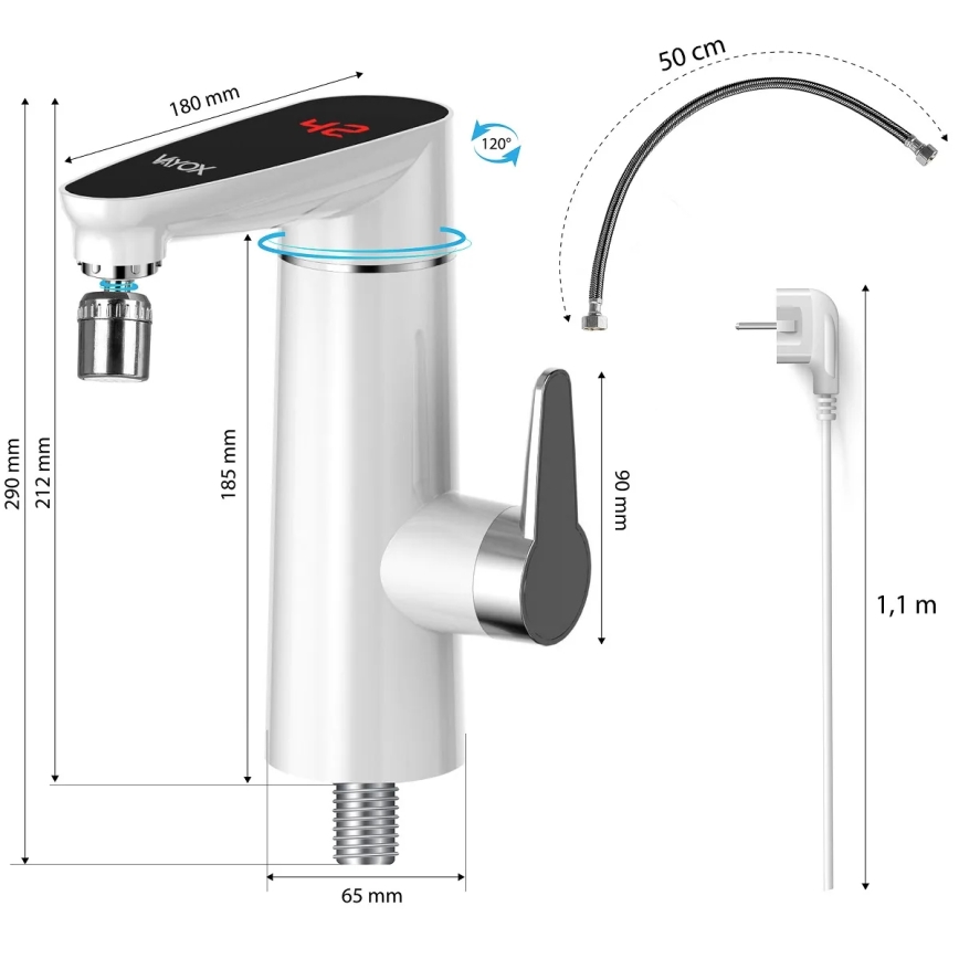 Průtokový ohřívač vody s LED displejem 3000W/230V IPX4 bílá