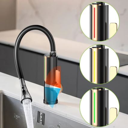 Průtokový ohřívač vody s LED displejem 3000W/230V IPX4 černá/zlatá