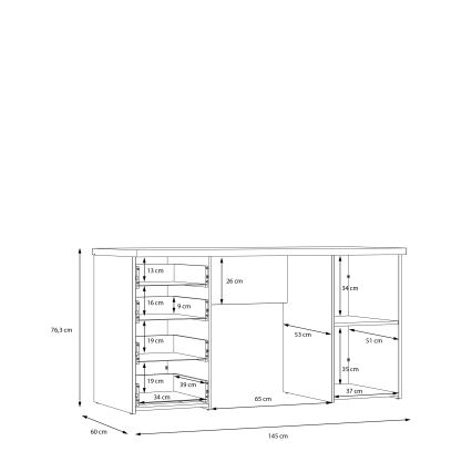 Psací stůl ARENO 145x60 cm bílá/dub sonoma