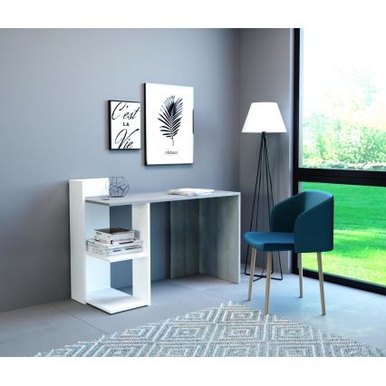 Psací stůl MARLO šedá beton/bílá