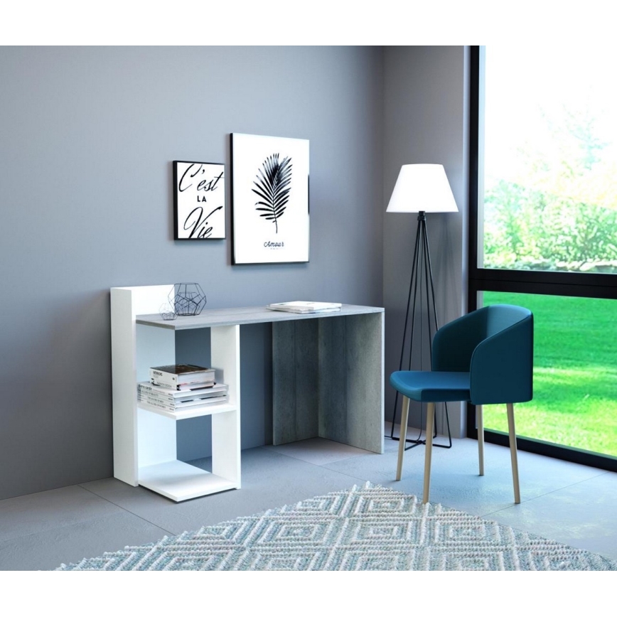 Psací stůl MARLO šedá beton/bílá