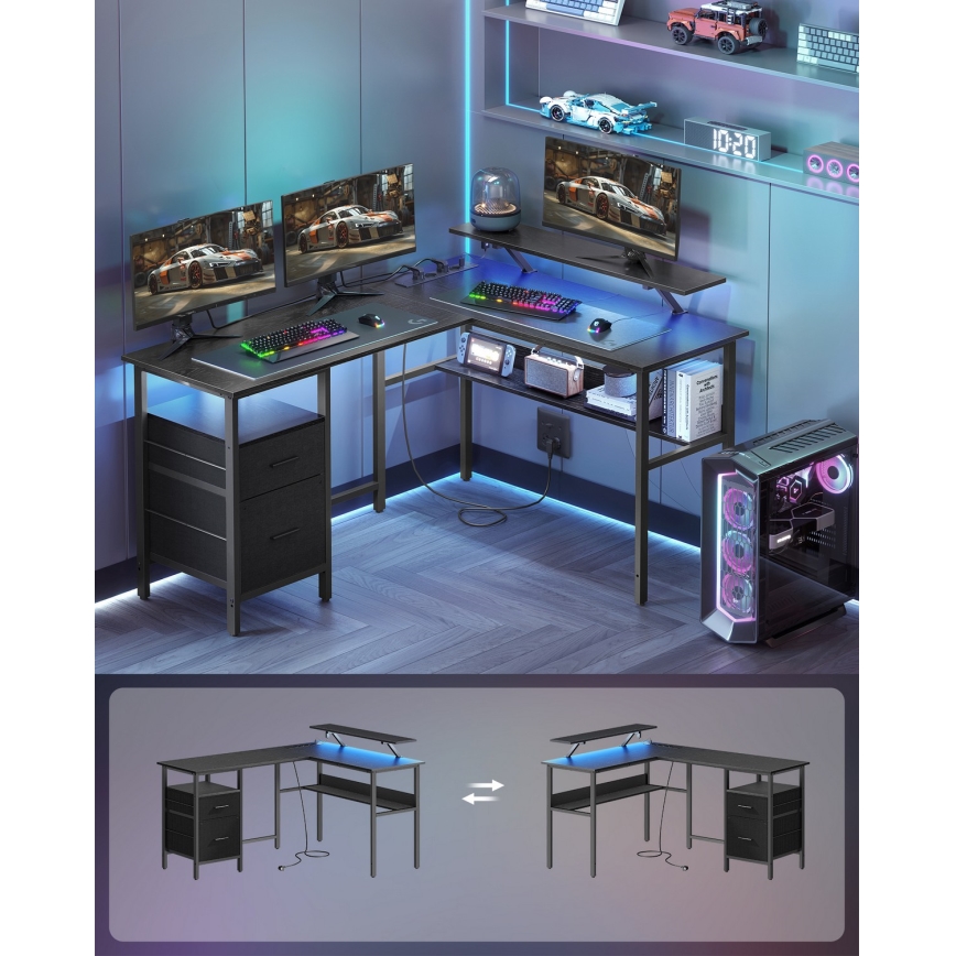 Psací stůl s podsvícením SOLEA-X 150x120 cm hnědá/černá