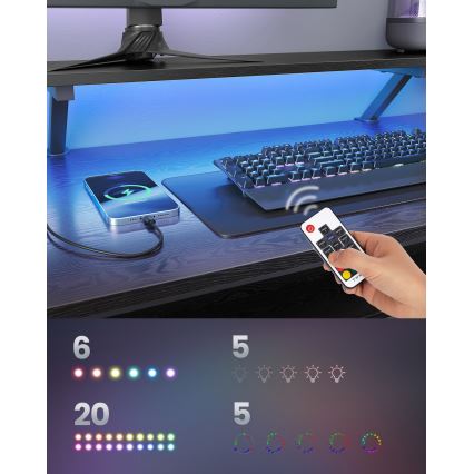 Psací stůl s podsvícením SOLEA-X 150x120 cm hnědá/černá