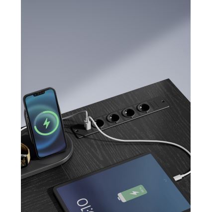 Psací stůl s podsvícením SOLEA-X 150x120 cm hnědá/černá