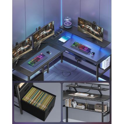 Psací stůl s podsvícením SOLEA-X 150x120 cm hnědá/černá