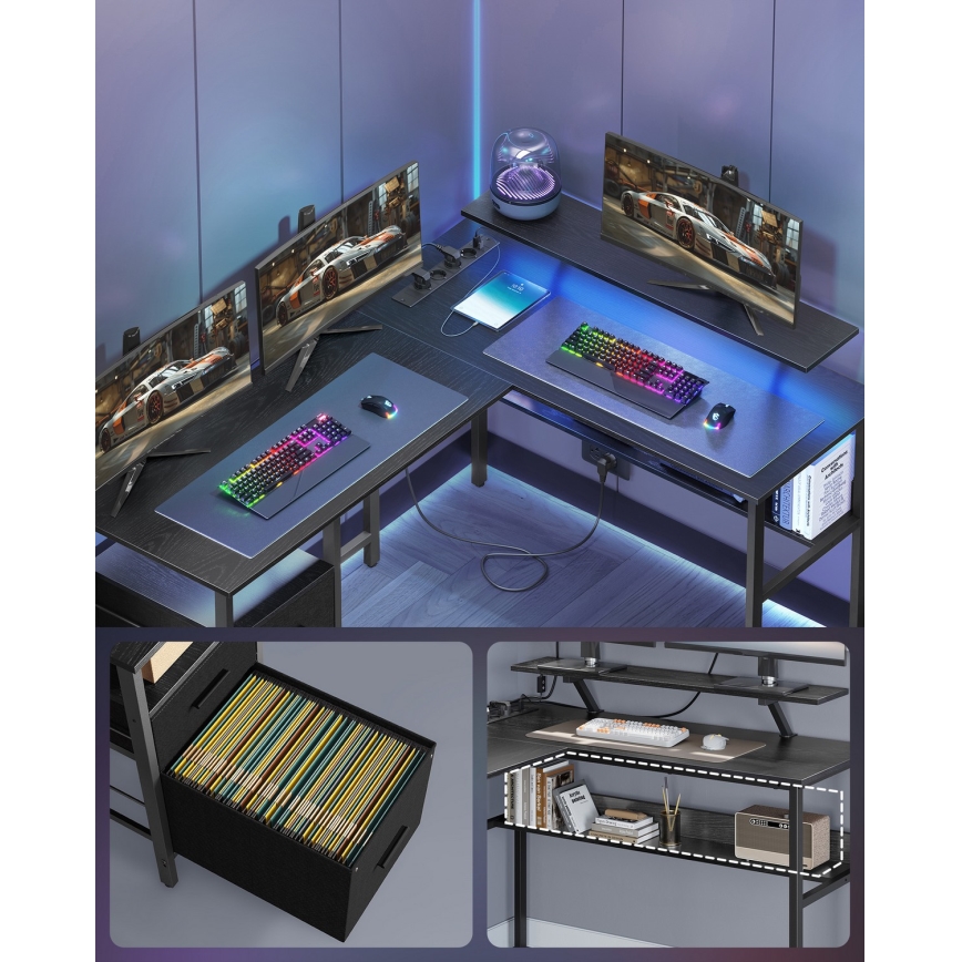 Psací stůl s podsvícením SOLEA-X 150x120 cm hnědá/černá