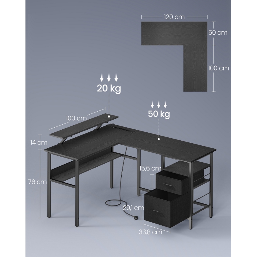 Psací stůl s podsvícením SOLEA-X 150x120 cm hnědá/černá