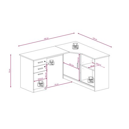 Psací stůl s policí a zásuvkami ROBERTO pravá dub artisan/bílá