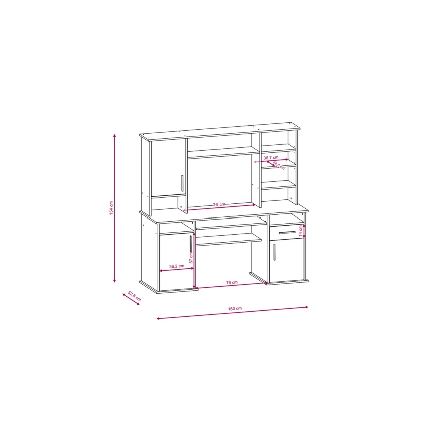 Psací stůl s policí ELIAN dub sonoma/bílá