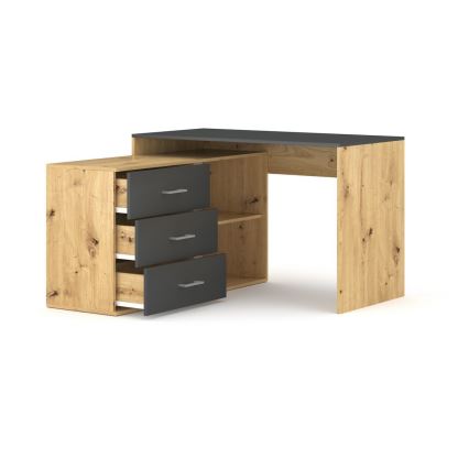 Psací stůl se zásuvkami a univerzálním rohem P/L JULES dub artisan/antracit