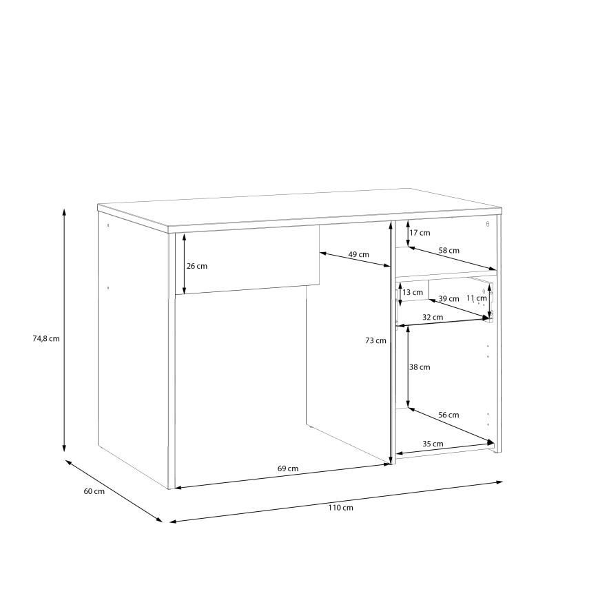 Psací stůl URO dub 110x60 cm artisan/bílá