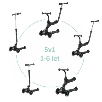 QPlay - Dětská koloběžka s LED kolečky 5v1 SEMA PRO černá