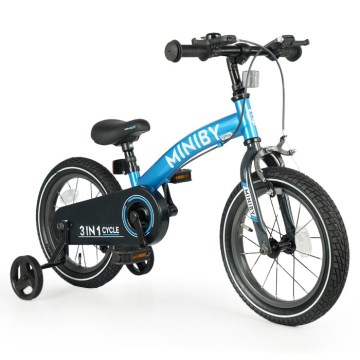 QPlay - Dětské kolo 14" MINIBY 3v1 modrá