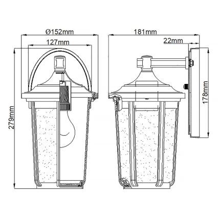 Quintiesse - Venkovní nástěnná lampa FAIRFIELD M 1xE27/60W/230V IP44 černá