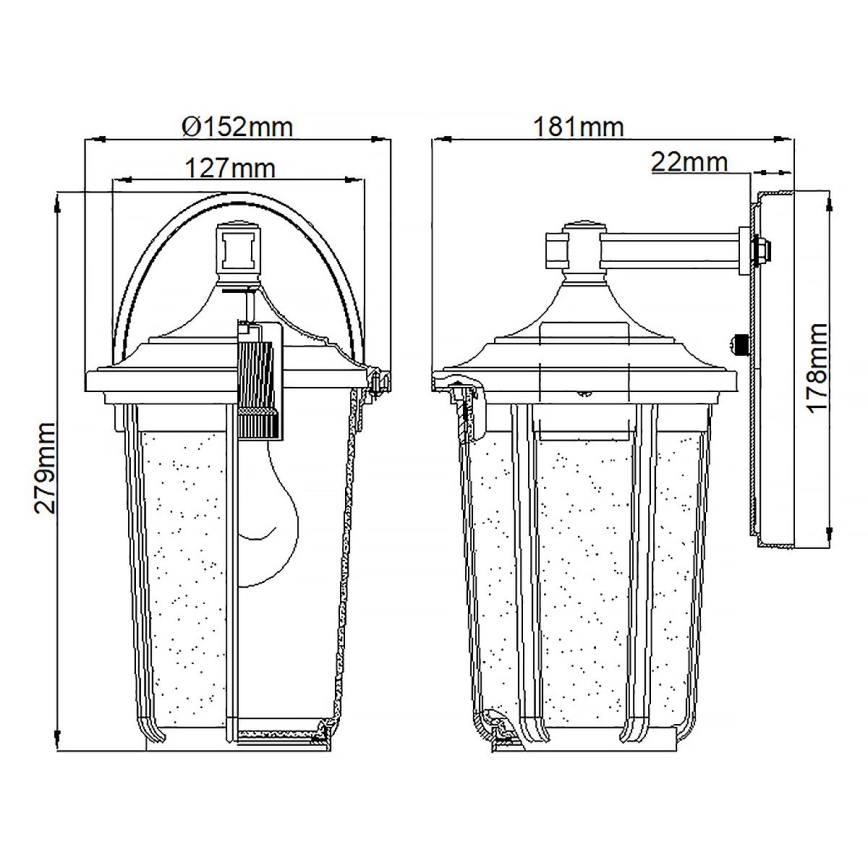 Quintiesse - Venkovní nástěnná lampa FAIRFIELD M 1xE27/60W/230V IP44 černá