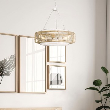Quoizel - Lustr na řetězu WAYLON 4xE27/60W/230V pr. 50,4 cm hnědá/bílá