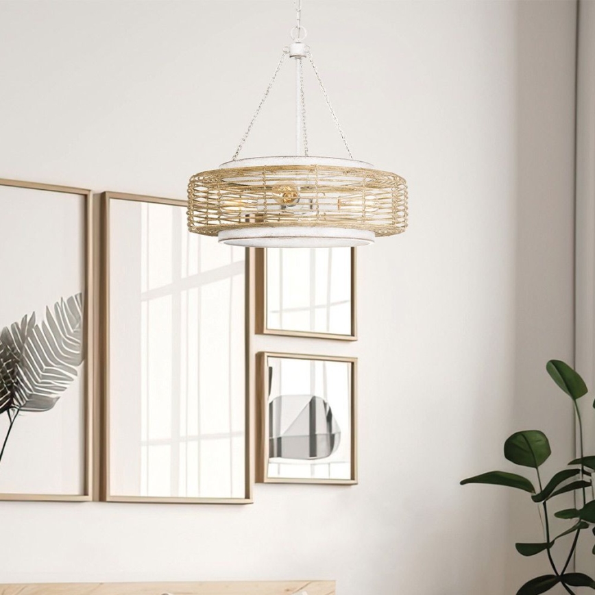 Quoizel - Lustr na řetězu WAYLON 4xE27/60W/230V pr. 50,4 cm hnědá/bílá