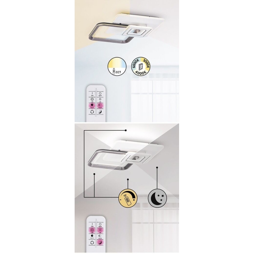 Rabalux - LED Stmívatelný přisazený lustr LED/48W/230V 3000K/4000K/6000K + DO 49,5x49,5 cm