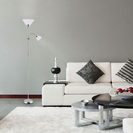 Rabalux - Stojací lampa ACTION 1xE27/100W/230V + 1xE14/25W matný chrom/bílá