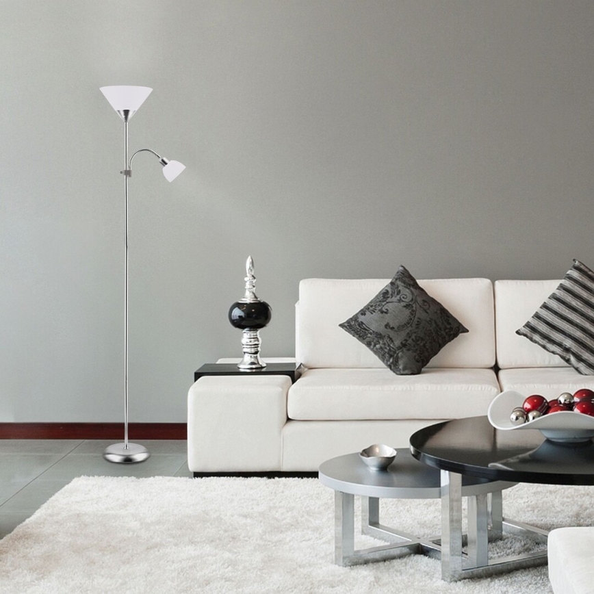 Rabalux - Stojací lampa ACTION 1xE27/100W/230V + 1xE14/25W matný chrom/bílá
