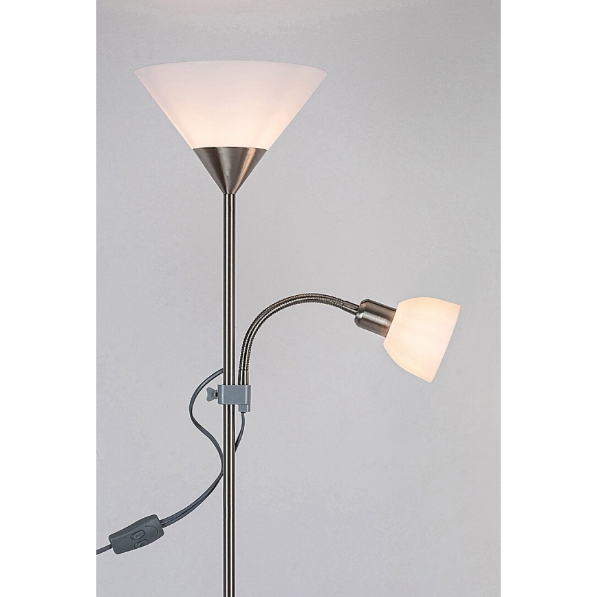 Rabalux - Stojací lampa ACTION 1xE27/100W/230V + 1xE14/25W matný chrom/bílá