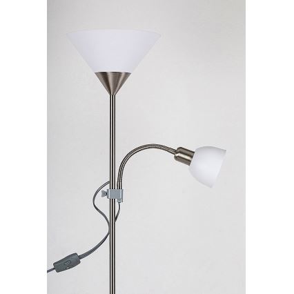 Rabalux - Stojací lampa ACTION 1xE27/100W/230V + 1xE14/25W matný chrom/bílá