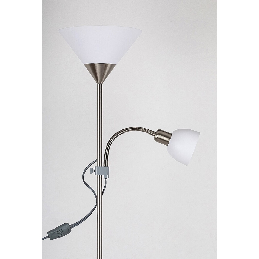 Rabalux - Stojací lampa ACTION 1xE27/100W/230V + 1xE14/25W matný chrom/bílá
