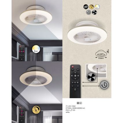 Rabalux - LED Stmívatelné stropní svítidlo s ventilátorem DALFON LED/36W/230V 3000-6000K + dálkové ovládání