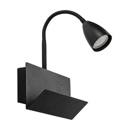 Rabalux - Nástěnná lampa s poličkou a USB portem 1xGU10/25W/230V černá