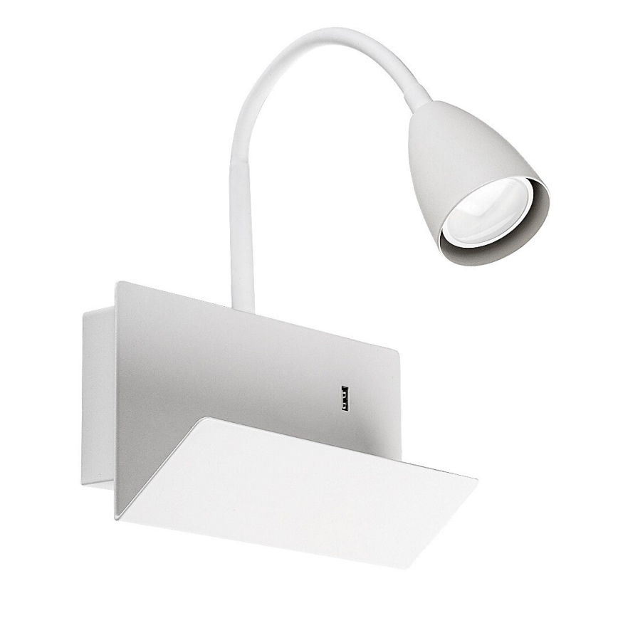 Rabalux - Nástěnná lampa s poličkou a USB portem 1xGU10/25W/230V bílá