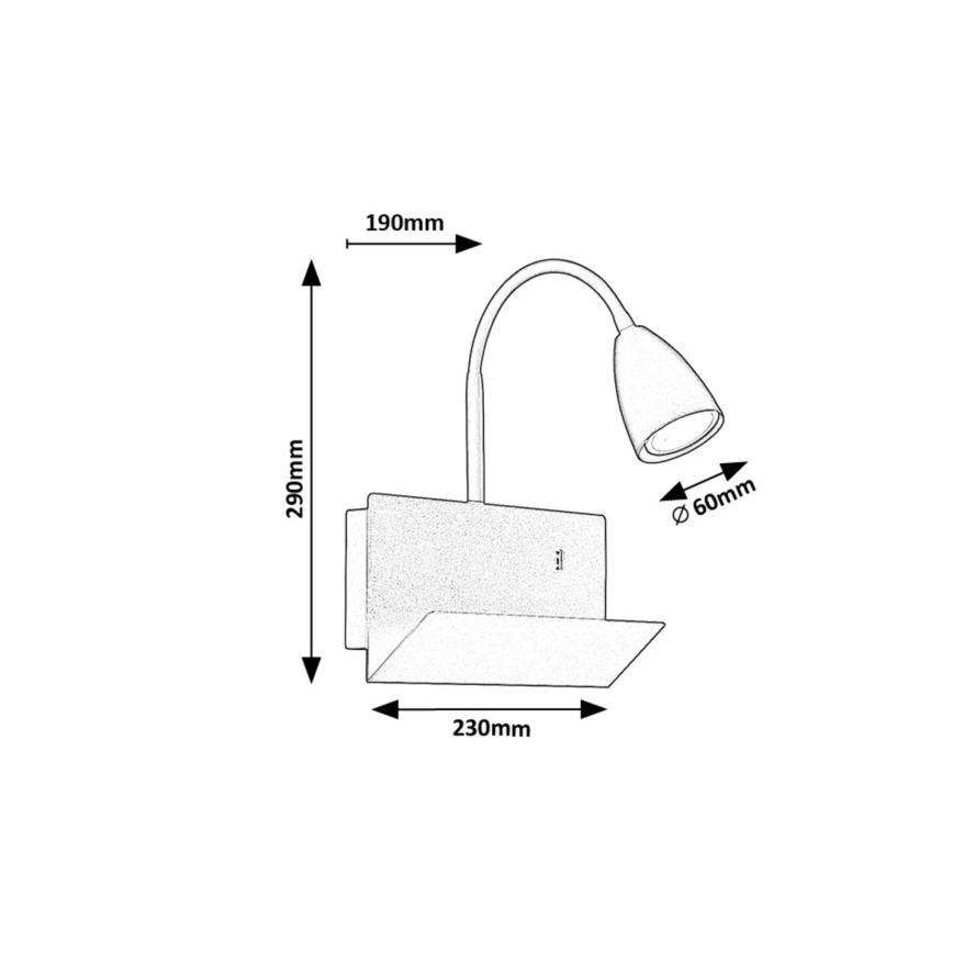 Rabalux - Nástěnná lampa s poličkou a USB portem 1xGU10/25W/230V bílá