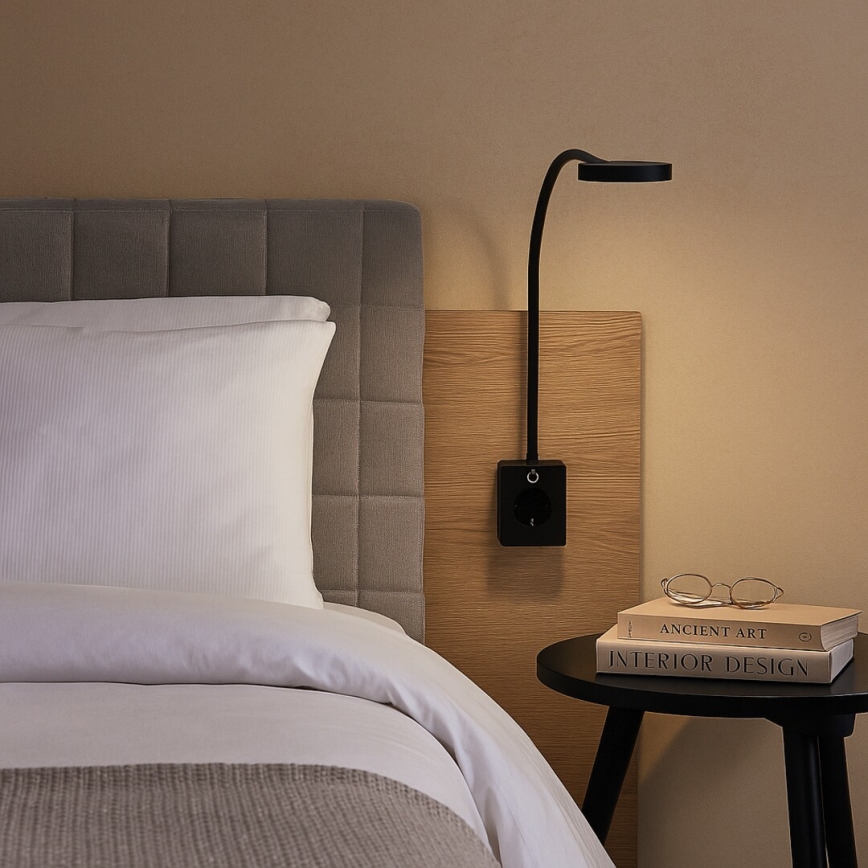 Rabalux - LED Stmívatelná nástěnná lampa LED/4W/230V s USB portem do zásuvky černá