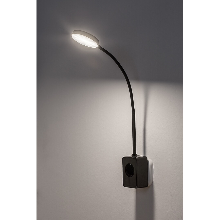 Rabalux - LED Stmívatelná nástěnná lampa LED/4W/230V s USB portem do zásuvky černá