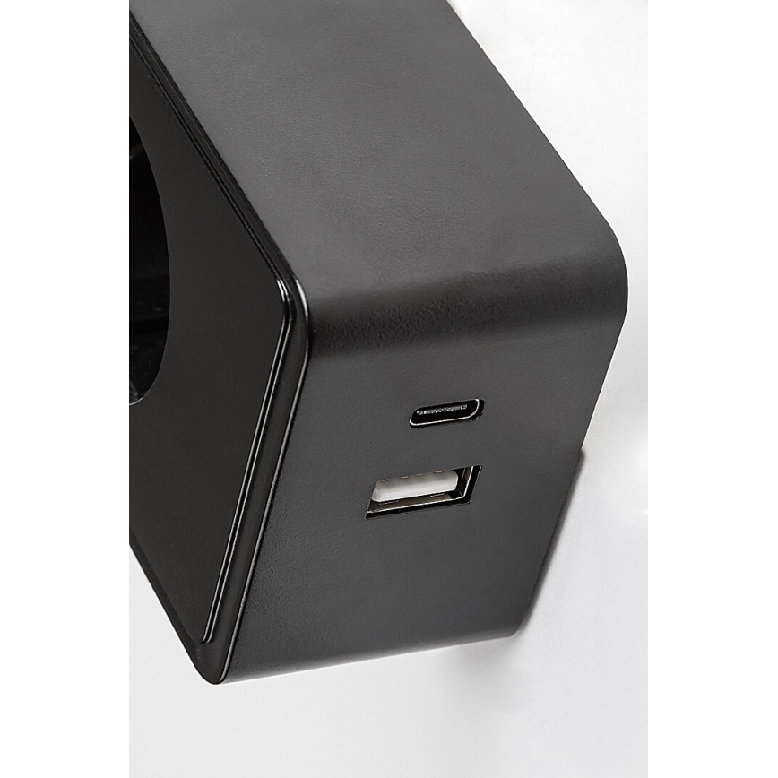 Rabalux - LED Stmívatelná nástěnná lampa LED/4W/230V s USB portem do zásuvky černá