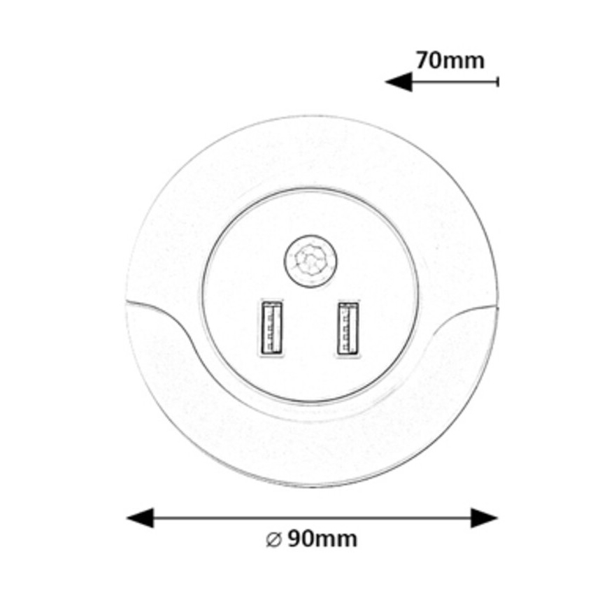 Rabalux - LED Noční světlo do zásuvky se senzorem 2xUSB LED/13,9W/230V 3000K