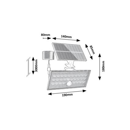 Rabalux - LED Solární reflektor se senzorem LED/8W/3,7V 1800mAh IP65 + dálkové ovládání