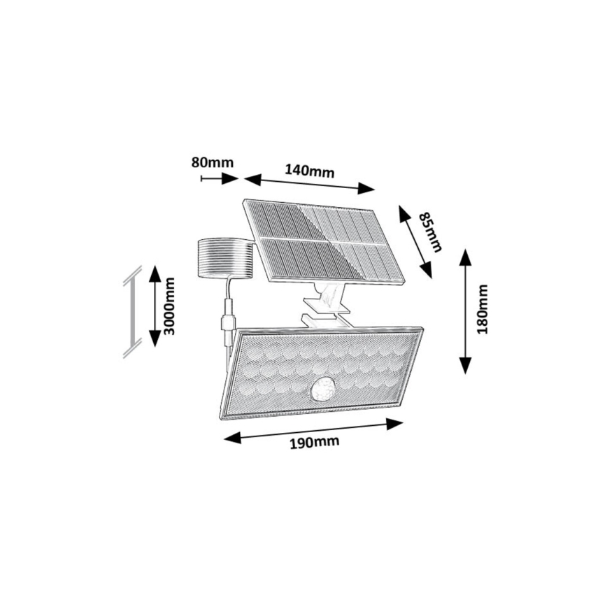 Rabalux - LED Solární reflektor se senzorem LED/8W/3,7V 1800mAh IP65 + dálkové ovládání