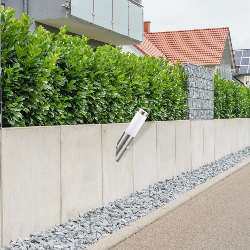 Rabalux 8266 - Venkovní nástěnné svítidlo se senzorem INOX TORCH 1xE27/60W/230V