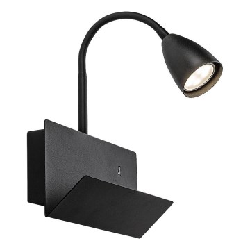 Rabalux - Nástěnná lampa s poličkou a USB portem 1xGU10/25W/230V černá