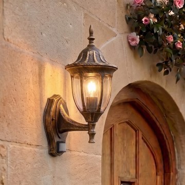 Rabalux - Venkovní nástěnné svítidlo se senzorem 1xE27/60W/230V IP43 zlatá/patina/černá