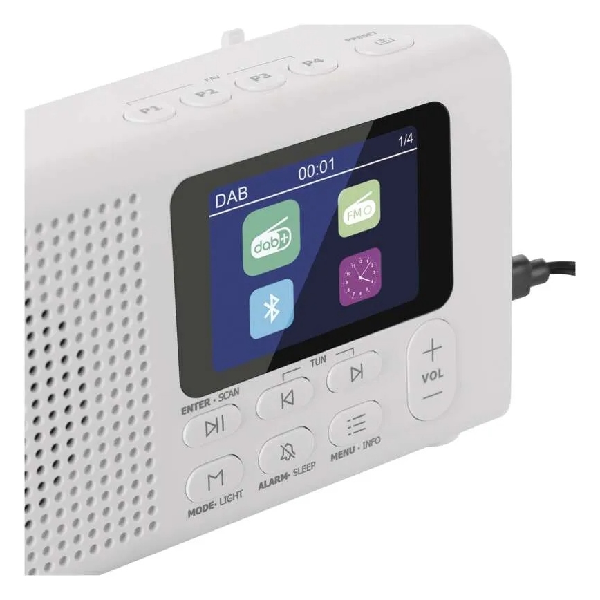 Rádio DAB DAB+ FM 3W/5V/4xAA bílá