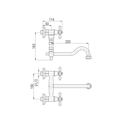 RAV Slezák MK101.5/29SM - Dřezová/umyvadlová baterie MORAVA RETRO 16,3 cm stará mosaz