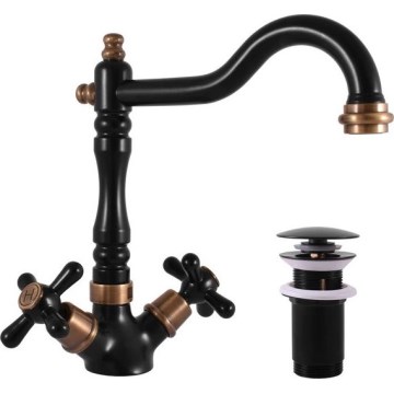 RAV Slezák MK121.0/8CMATSM - Umyvadlová baterie + výpusť MORAVA RETRO 22,4 cm černá/mosaz